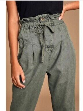 Free People Olive Green Paperbag Waist Pleated Pants